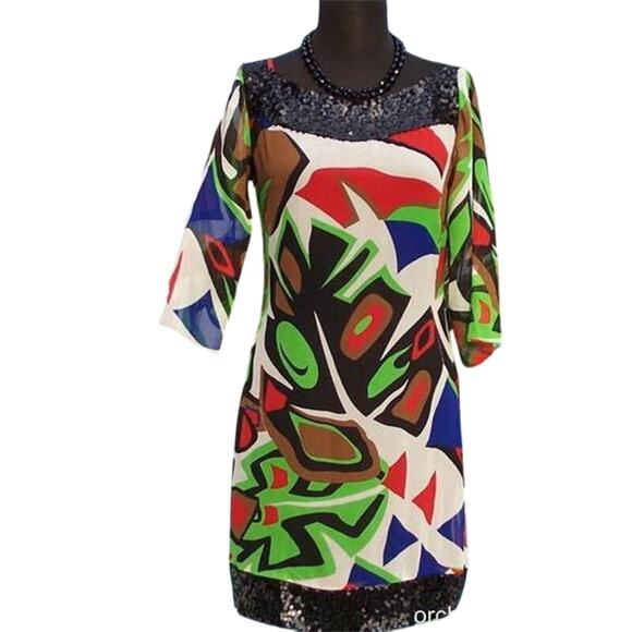 Cache Black Red Green White Lot 2 Pcs Bundle Silk Sequin Dress New $198 NWT - Picture 1 of 10